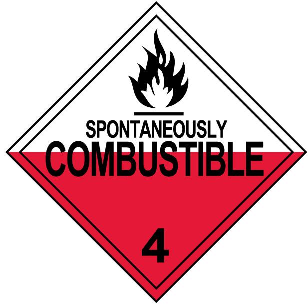 Class 4 Spontaneously Combustible Placard Decal or Magnetic Sign Placard