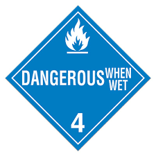 Class 4 Dangerous When Wet HAZMAT Warning Sticker Labels