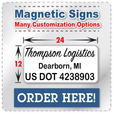 USDOT Number Magnetic Sign with Company Name, City, & DOT Number | 24x12