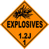 Class 1.2J Explosives Hazmat Placard Decal or Magnetic Sign Placard