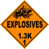 Class 1.3K Explosives Hazmat Placard Decal or Magnetic Sign Placard