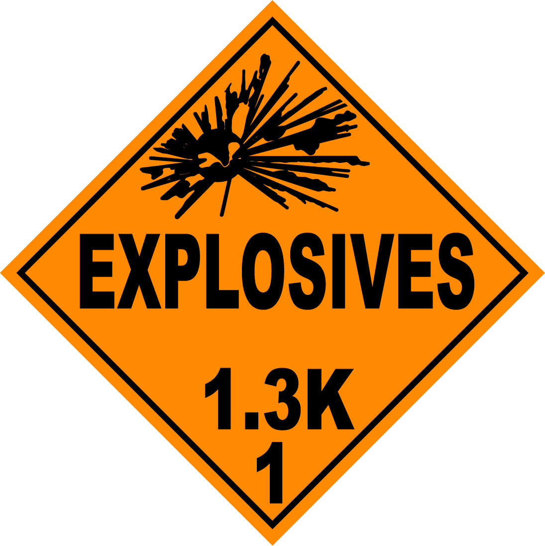 Class 1.3K Explosives Hazmat Placard Decal or Magnetic Sign Placard