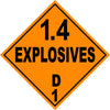 Class 1.4D Explosives Hazmat Placard Decal or Magnetic Sign Placard