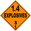 Class 1.4S Explosives Hazmat Placard Decal or Magnetic Sign Placard