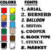 Font and vinyl color selection chart for us dot decals.